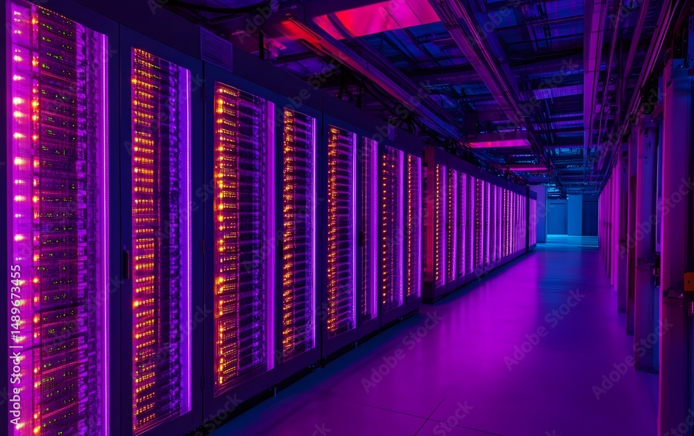 Aufkleber a vibrant data center showcasing rows of illuminated servers in a futuristic setting. the interplay 