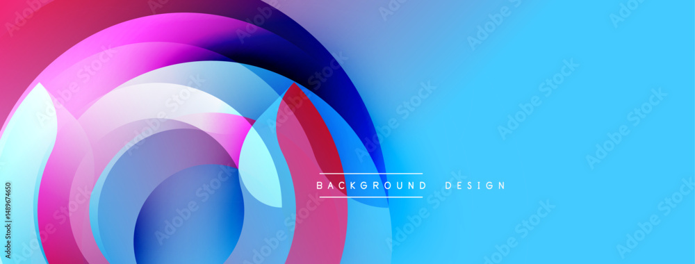 Fototapete Abstract colorful layers create dynamic circular design. Blue background provides contrast, modern aesthetic. Simple text reads background design.