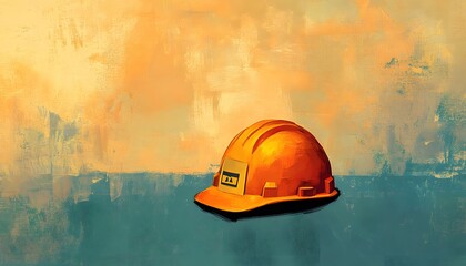 A vibrant illustration of a yellow hard hat set against a textured background, symbolizing construction and safety