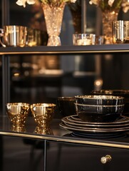 Fancy elegant decorative cabinet showing glassware and bowls