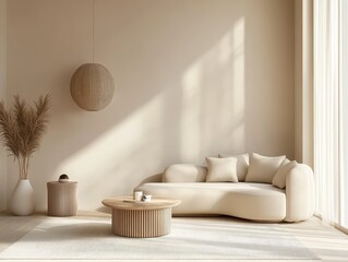 Modern and minimalist interior showing the living room