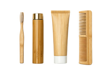 PNG Eco-friendly bamboo dental kit: toothbrush, toothpaste, comb, and case