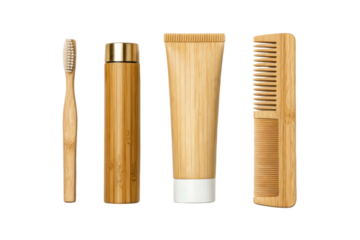 PNG Eco-friendly bamboo dental kit: toothbrush, toothpaste, comb, and case