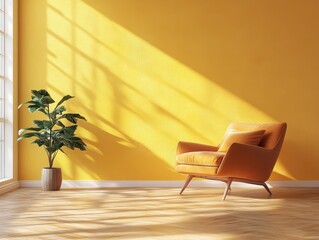 A sunny yellow living room with a stylish armchair