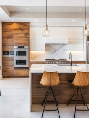 A modern kitchen showing an island and elegant appliances