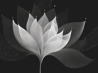 黒背景に輝く白い抽象的なラインアートの花 モダンでエレガントな背景
