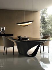 A modern dining room featuring an innovative design table