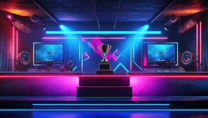 Award Ceremony in a Neon-Lit Studio