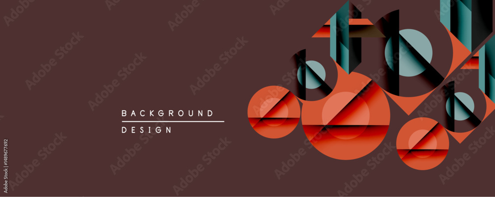 Aufkleber Abstract geometric composition. Overlapping shapes create depth, using red, teal, black colors. Modern design element for backgrounds, presentations. Minimalist aesthetic.