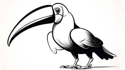 Obraz premium 83. Playful cartoon toucan with large curved beak, outlined in simple bold black lines on a white background