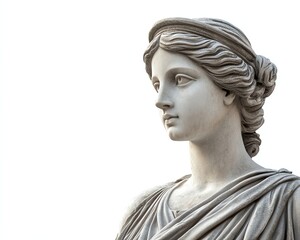 Obraz premium A decorative stone statue of a woman, isolated on white background, high detail, sharp lighting