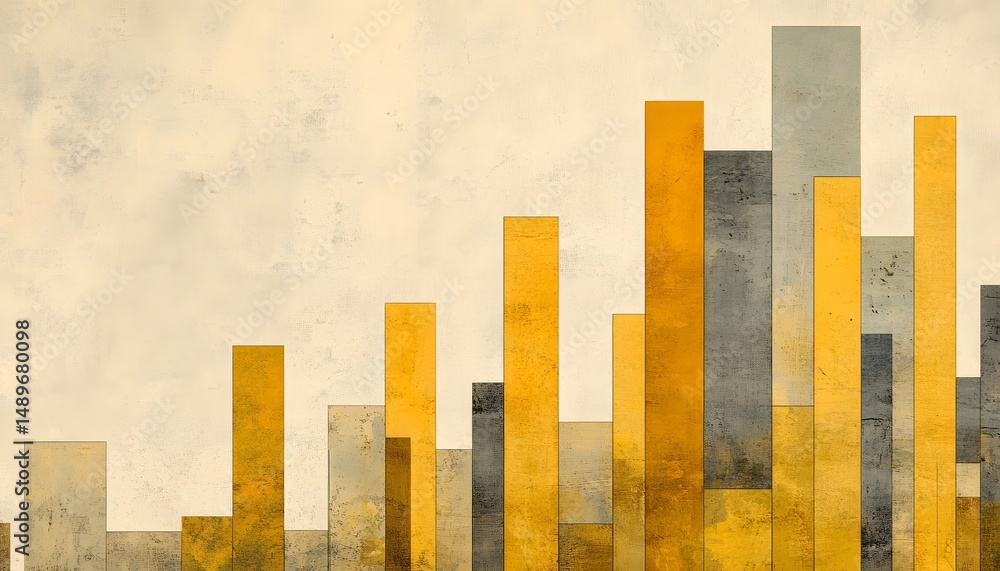 Poster an abstract graphic representation showcasing a dynamic range of geometric shapes in muted yellow an