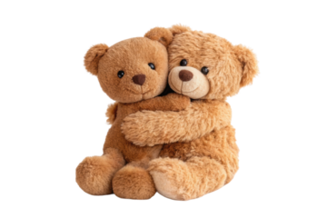 PNG Adorable pair of hugging teddy bears in cozy embrace