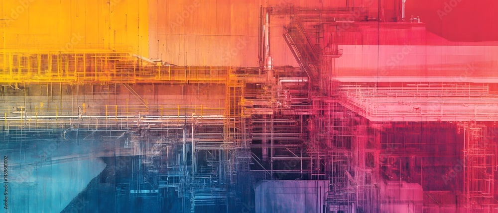Poster an abstract representation of modern architecture combined with vibrant colors