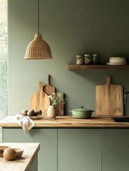 Rustic kitchen with wooden features and green tones