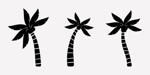 Black Coconut Palm Silhouettes for Tropical Themes and Design