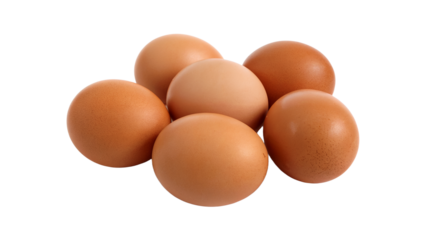 Five Brown Eggs Grouped Together on Transparent Background