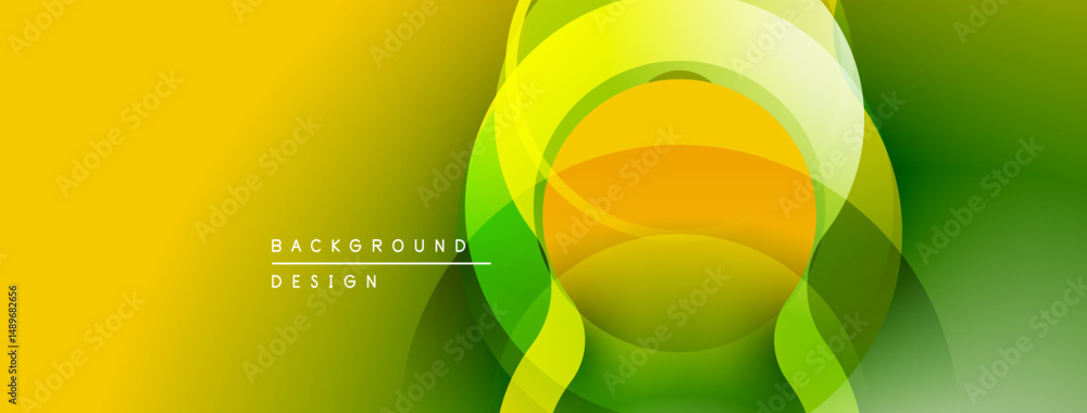 Poster abstract yellow, green layers create modern design. smooth gradients, circular shapes offer vibrant 