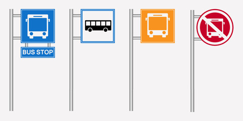 Informative Bus Stop and No Bus Sign Icons for Road and Traffic Use