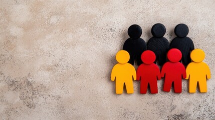 Colorful Wooden Figures on Beige Textured Background