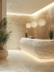 A minimalist reception area with a modern lighting scheme