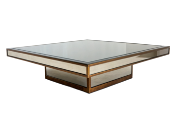 PNG Elegant square glass coffee table with wood and mirror details