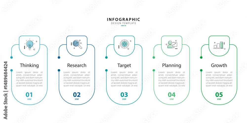Aufkleber Timeline Creator infographic template. 5 Step timeline journey, calendar Flat simple infographics design template. presentation graph. Business concept with 5 options, vector illustration.