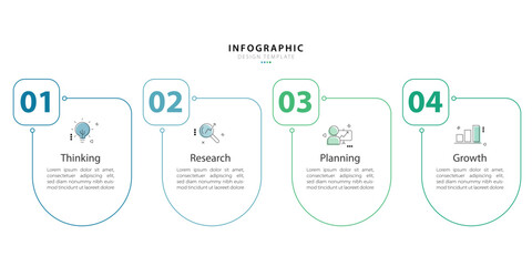 Business infographic template. 4 Step timeline journey. Process diagram, 4 options on white background, Infograph elements vector illustration.