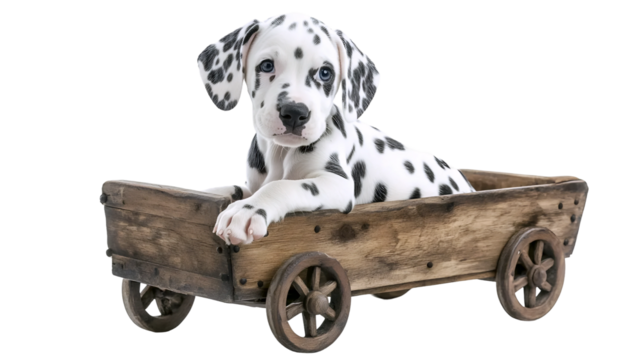 Cute Dalmatian Puppy Pongo Resting in a Wooden Basket
