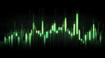 a digital stock chart showing rising trend with green candles on dark background
