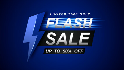 Flash sale promotional label template, special offer banner with thunder for business. Creative concept of discount and shopping.