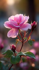 Obraz premium Backlit rose blooms in warm light