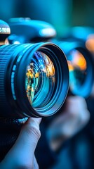 Holding Camera Lens at Night