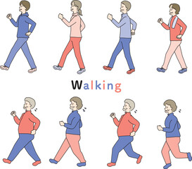 ウォーキングをする人物のセット
