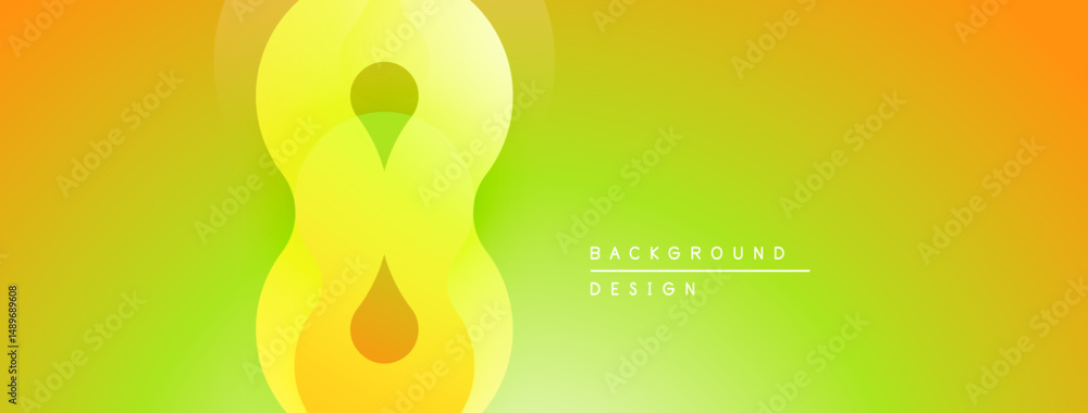Poster abstract vibrant design features flowing shapes, gradient colors. yellows, oranges, greens blend sea