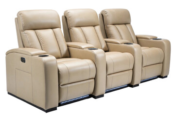 Naklejka premium PNG Luxurious beige recliner chairs with cup holders and led lighting for ultimate comfort