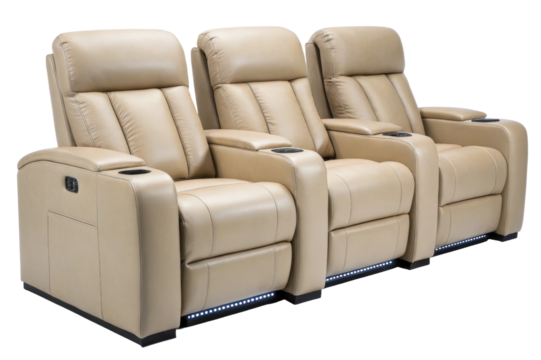 PNG Luxurious beige recliner chairs with cup holders and led lighting for ultimate comfort