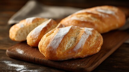 Naklejka premium Artisan Bread on Wooden Board with Realistic Natural Lighting