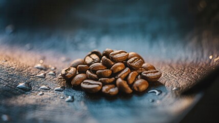 Obraz premium Aromatic coffee beans on a textured surface create a rich and inviting ambiance