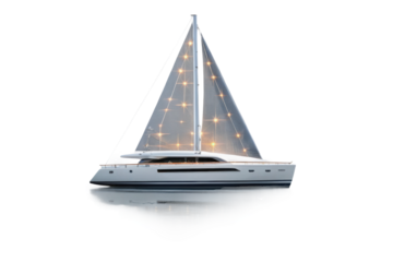PNG Elegant sailboat with illuminated sails reflecting on calm water at night