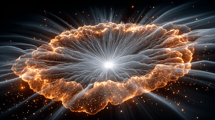 Cosmic Genesis: Witness the awe-inspiring moment of cosmic creation as a radiant light explodes into existence, sparking a visual symphony of energy and formation.