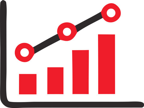 This 3d business concept illustration shows a red arrow on a business graph against a red background, a symbol of time-sensitive data and a plan for network communication and potential success