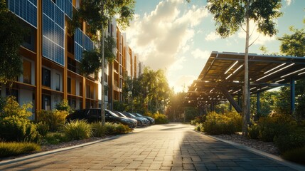 Eco-friendly apartment sunset parking