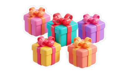 Fototapeta premium Gift Boxes - Colorful Wrapped Present Boxes - Surprise, Holiday, Isolated On White Transparent Background PNG Object Cut Out Social Media Modern Minimal Editable Banner Label Poster 4K Download