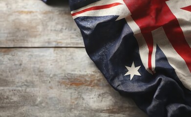 Australian Flag on Rustic Wooden Surface with Natural Texture