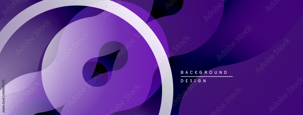 Poster abstract purple design features overlapping circles, waves, gradients. modern aesthetic suitable for