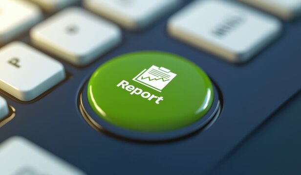 Green Button for Report Function on Computer Keyboard Close-Up