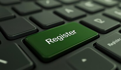 Green Register Key on Keyboard for Online Sign-Up and Registration Process