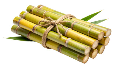 bundle of sugarcanes tied with a rope isolated on transparent background