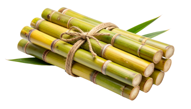 bundle of sugarcanes tied with a rope isolated on transparent background